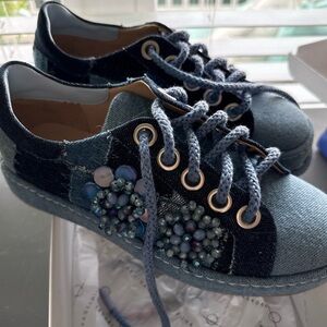 New In Box Elina Linardaki ‘Come On Eileen’ Handmade Denim Sneakers, Size 38/7